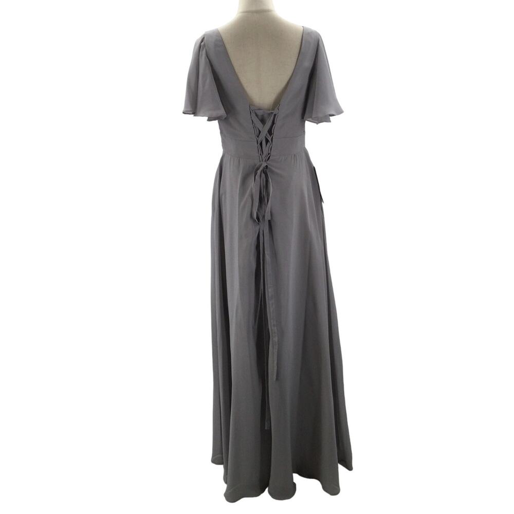 FORMAL PARTY SZ 10 L Gray V-Neck Pleated A-Line Bridesmaid Party Dress NWT B47 - Picture 2 of 10